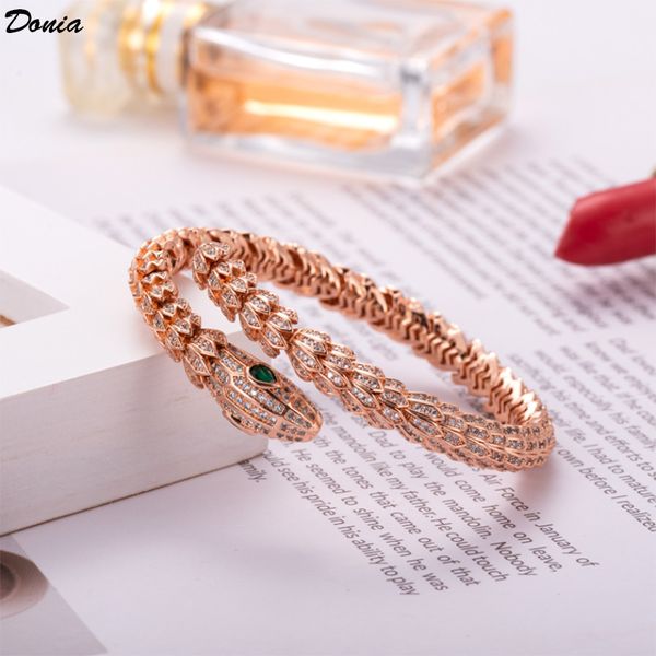 

donia jewelry european and american fashion exaggerated snake shaped copper micro inlaid bracelet for women's opening designer bracelet, Black