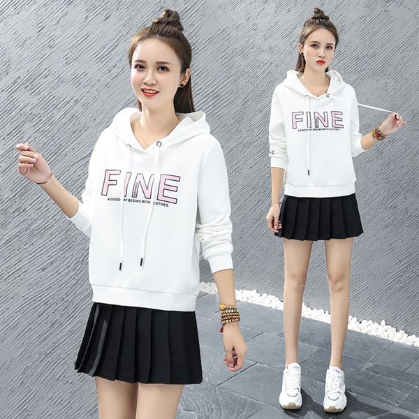 

hp95z s011101 women's fashion casual 7hbkn 2020 autumn new korean style jacket jacketjacket short jacketslim hooded printed short sweat, Black