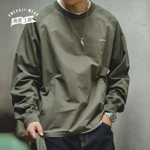 

maden woven splicing sweatshirts for men homme green military casual oversized sleeve shirt coats jacket ribbon hoodie 201127, Black
