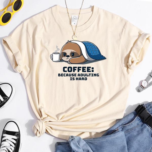 Maglietta da donna che nasconde il bradipo in trapunta e stampa di caffè T-shirt da donna vintage a manica corta punk casual