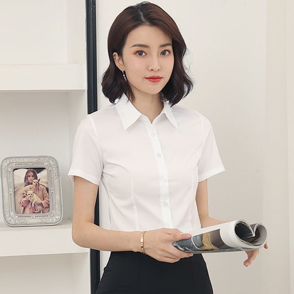 

2021 new white women's blouses short sleeve work shirts plus size office elastic lady 5xl shirt qyq2