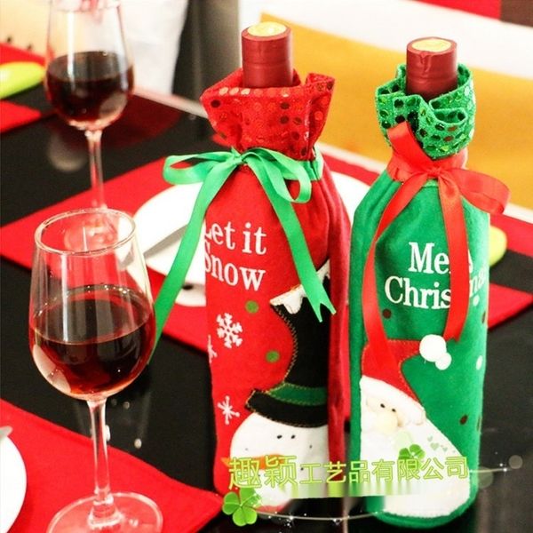 

jwh1g christmas decorations sequins embroide santa bag bottle set embroidery claus red gift bag gift wine champagne red wine set qplal