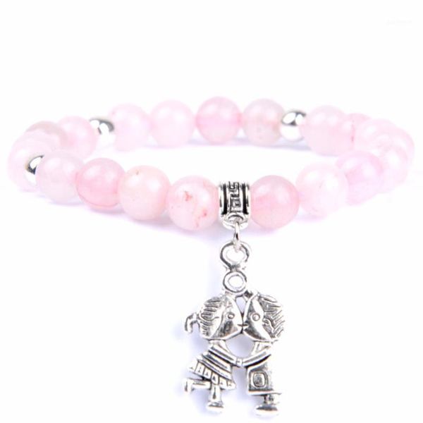 

fashion natural stone rose quartzs beaded bracelet women girl & boy charm bracelets for couples handmade jewelry bileklik1, Golden;silver