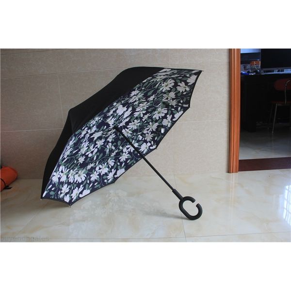 

inverted umbrella double layer reverse rainy sunny umbrella with c and j handle self standing inside out special design new arrive