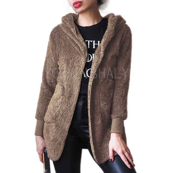 

new fashion spring faux fur warm winter coats on both sides jacket women open stitch hooded coat female long sleeve fuzzy jacket t200319, Black;brown