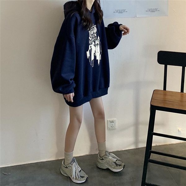 

2021 new hoodies oversized print pocket hooded harajuku winter casual vintage pullovers women sweatshirts eq0h, Black