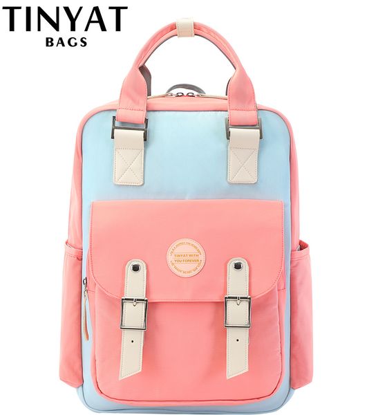 

tinyat candy women canvas backpack waterproof feminina lapbackpack 15 pink patchwork school backpacks bags for teenage girls c0125