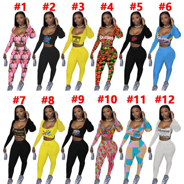 Frauen Zwei Teile Outfits Slim Sexy Muster Buchstaben Gedruckt Langarm Hosen Damen Neue Mode Lässige Sport Sportwear Heißer Verkauf 2020