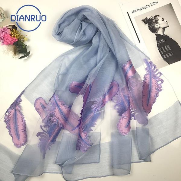 

dianruo new women scarf fashion hollow embroidery silk scarves lady shawls and wraps spring summer sunscreen beach stoles n555, Blue;gray