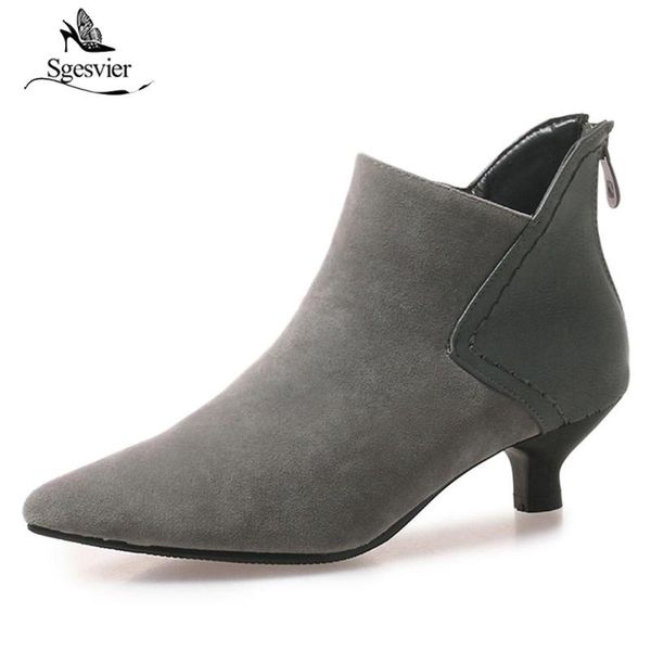 

sgesvier autumn women boots med heels pointed toe black khaki large size 32-46 ladies ankle boots casual shoes woman ox753