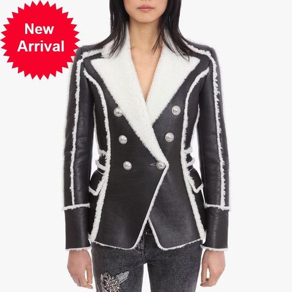 

2021 new winter designer woman's coat classic lion lining buttons synthetic leather blazer 2xl cdk1, White;black