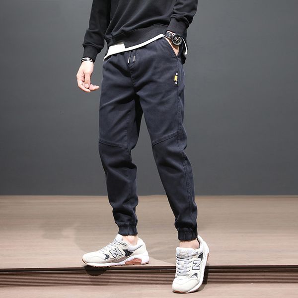 

2021 new fashion streetwear jeans casual cargo hombre spliced designer japanese style hip hop joggers pants men tbyu, Blue