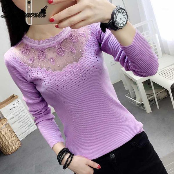 

dingaozlz autumn winter women pullovers patchwork diamond knitted sweater slim embroidery lace shirt1, White;black