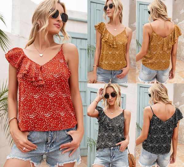 

women's t-shirt spring/summer women's polka- irregular ruffled camisole women, White