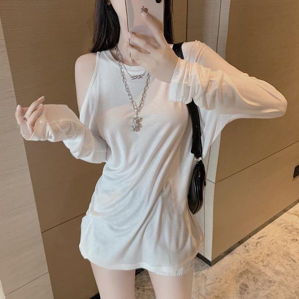 

c 2020 summer new style strapless long sleeve stripes t-shirt mid-length casual women's dress, White