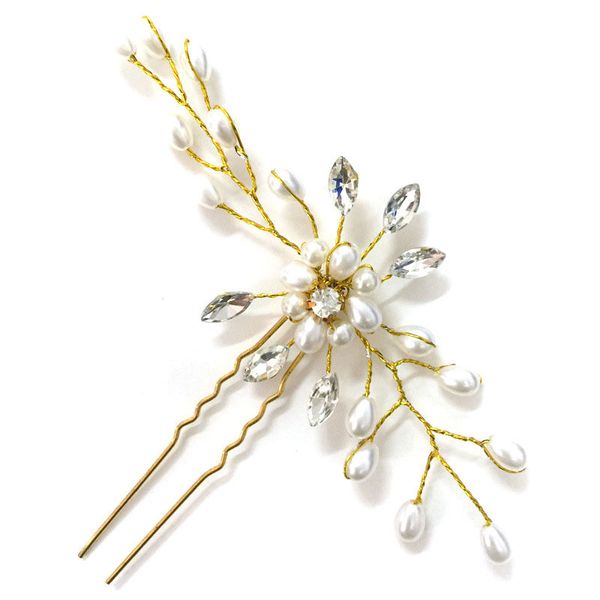 

vintage wedding bridal pearl flower crystal hair pins lxh, Golden;silver