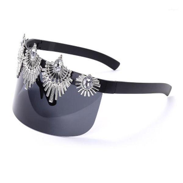 

sunglasses fashion one piece oversized women 2021 brand design luxury rhinestone sun glasses men large shade mirror goggles1, White;black