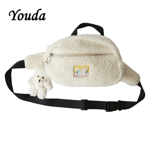 

youda new original ladies chest bag cute style plush material mobile phone pouch classic style pocket winter women's waist pack c1223