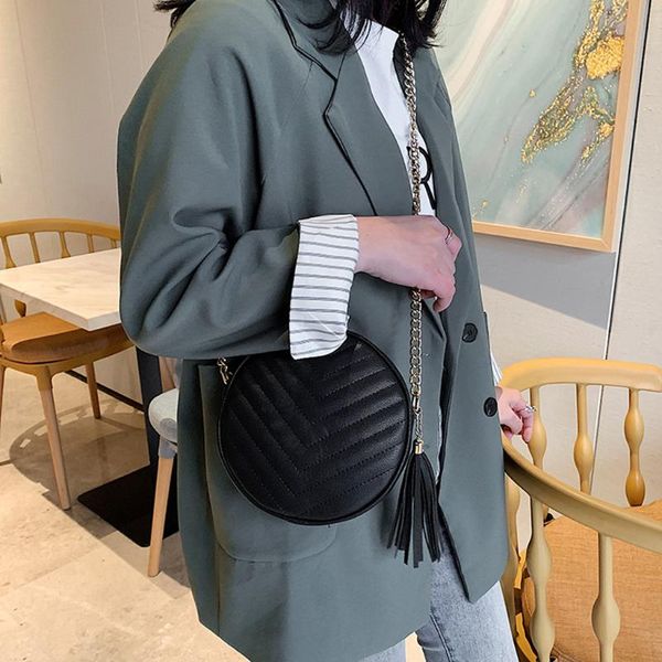 

luxury handbags women bags with chains zipper solid tassels lightweight messenger shoulder bag small round bag soft leather