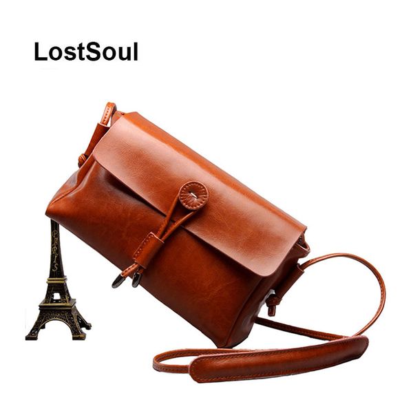 

lostsoul fashion women bag shoulder messenger bags cross body cow leather flap bag vintage casual soft oil wax bolsa feminia sac