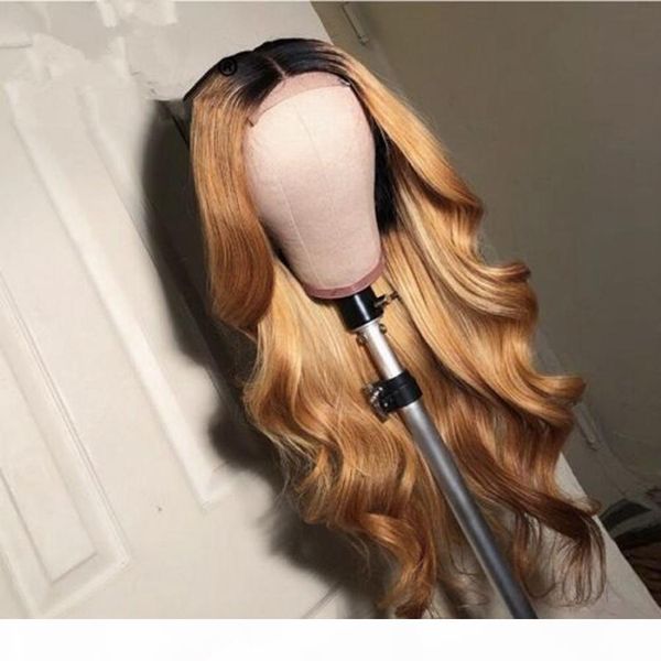 

360 1b 27 ombre honey blonde body wave 13x6 lace front human hair wigs dark roots blonde glueless full lace wigs baby hair, Black
