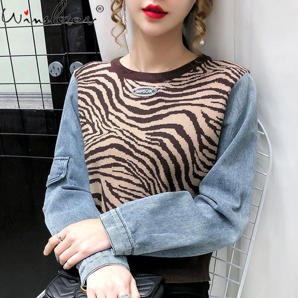 

women's sweaters fall winter knitted sweater korean clothes women chic o-neck elegant patchwork cowboy sleeves pullover ropa mujer t09, White;black