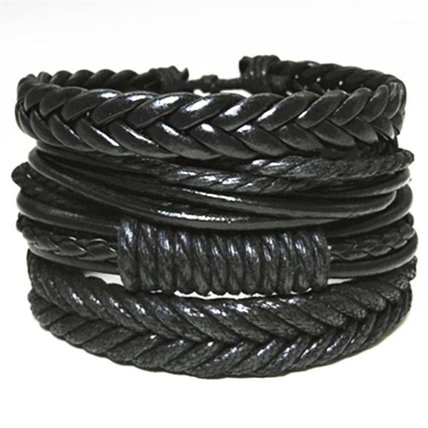 

braided black combination guitar feather infinity wing cross beads wrap woven leather men bracelets set bangle male jewelry1, Golden;silver