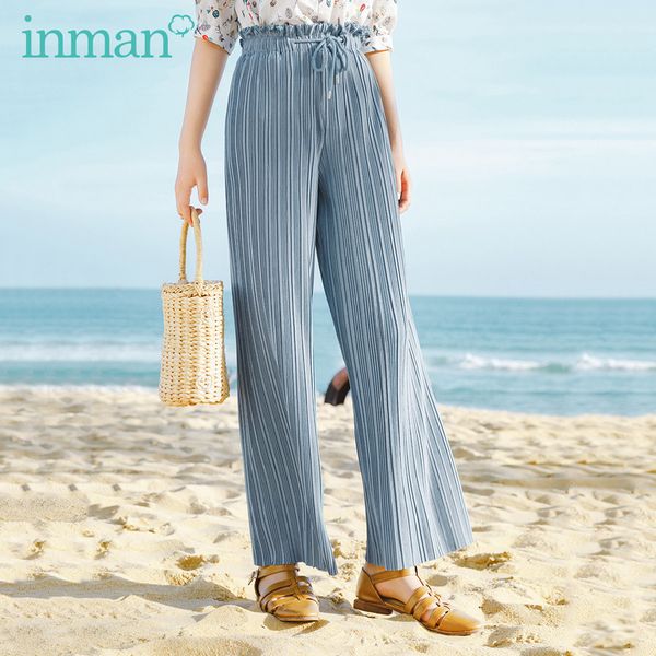 

inman new arrival plicated drooping style bud elastic waist loose pant 201109, Black;white