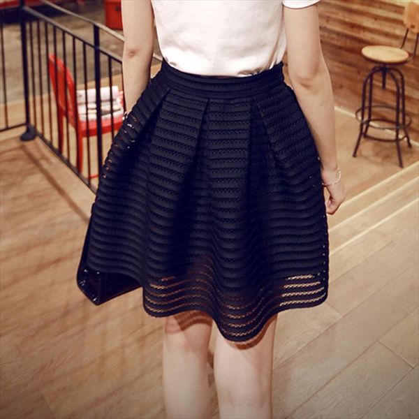 

2020 new summer autumn fashion skirt womens striped hollow out fluffy skirt swing skirt ladies black white ball gown