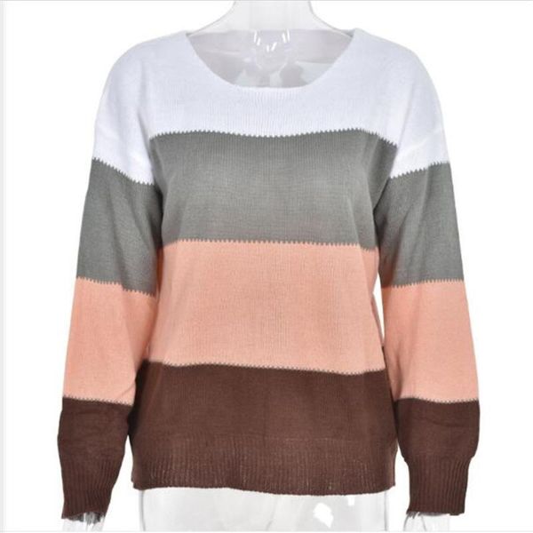 

высокое качество осень 2020 женщины o-образным вырезом в полоску с длинным рукавом пуловеры темперамент пригородные свободный свободный knit, White;black