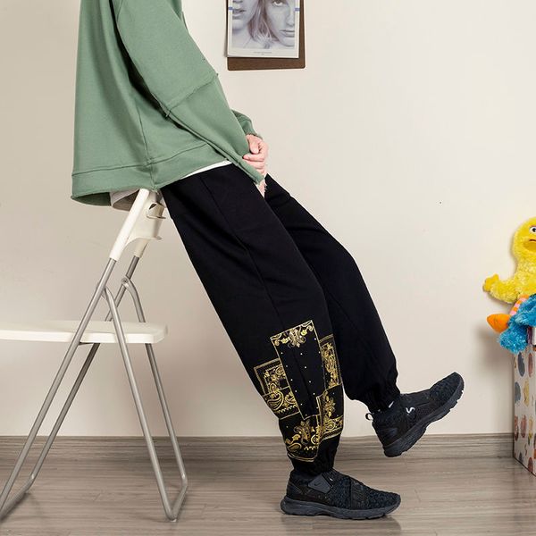 

2021 trousers spring and new winter printed elastic waistline drop sports pants youth male tal3, Black