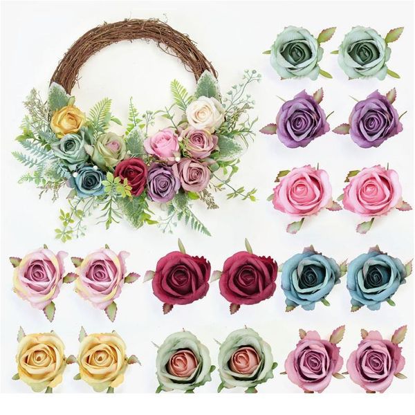 

1pcs 6cm retro silk rose artificial flowers for wedding christmas decor diy handmade wreath gift scrapbooking fake jllnvj