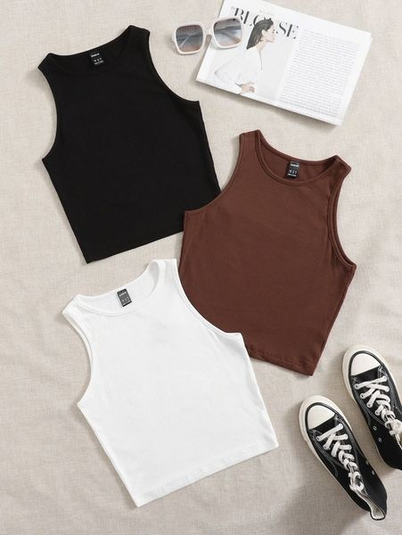 

3 pack solid tank e00j#, White