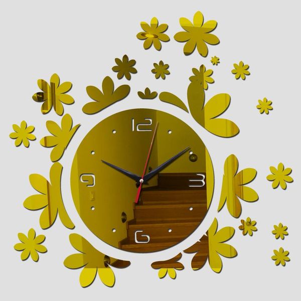 

new diy wall clock home decoration quartz watches europe clocks living room still life acrylic mirror wall stickers
