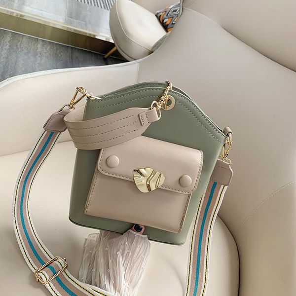 

chic women single hit color shoulder crossbody bag all-match bucket bag new design female messenger fashion handbag