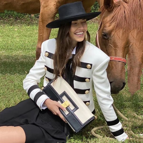 

new 2020 winter luxury ladies v long sleeve striped celebrity high street party jacket jh5v, Black;brown