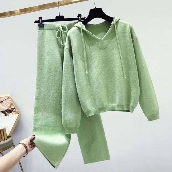 

sweater suits female autumn winter women hooded pullover sweater and knitted pants two-pieces pull femme casual sweaters c57931, White;black