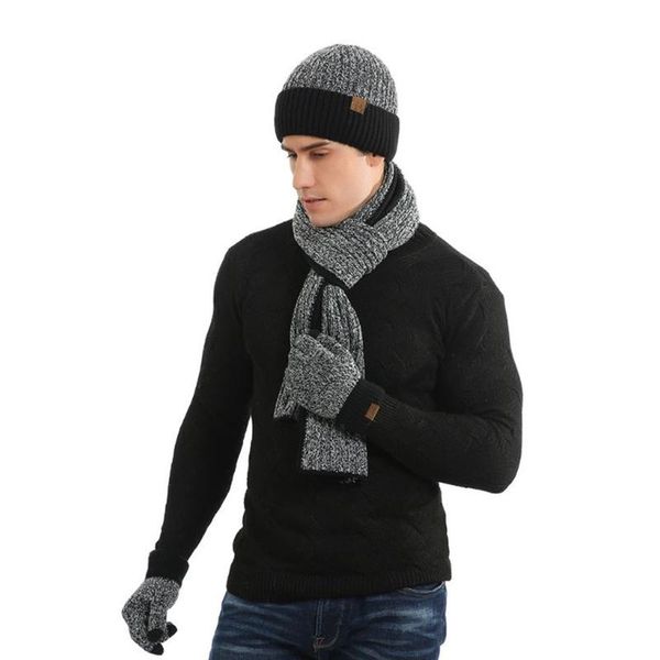 

hats, scarves & gloves sets 3 pcs/set men women autumn winter double-sided color matching scarf hat glove m89e, Blue;gray