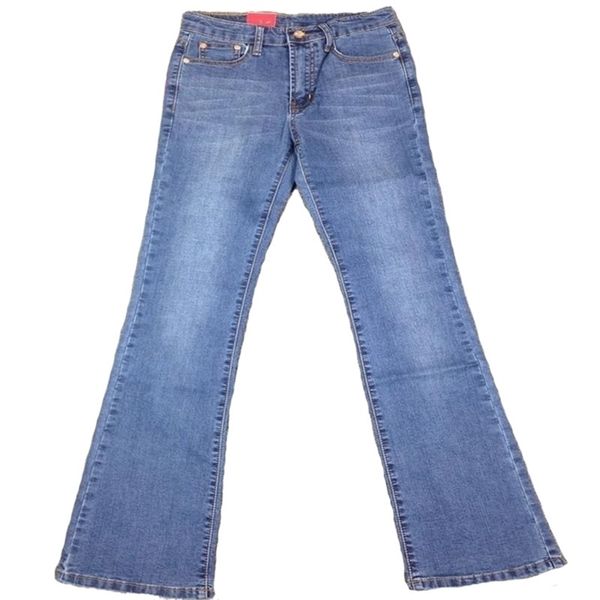 Promoção de alta qualidade feminino fino mid cintura bota corte jeans moda moda nostálgica sino bell calças flares frete grátis 201223