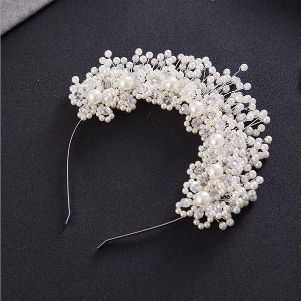 

luxurious gold headband tiara women forehead pearl jewelry hairband floral hair ornaments bride gifts wedding accessories, Golden;silver
