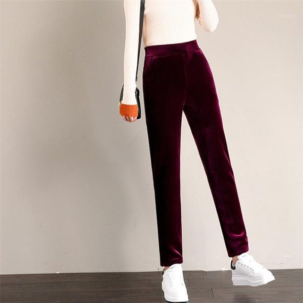 

gold velvet pants winter straight casual pants middle-aged and elderly women plus velvet thick elastic waist outer wear1, Black;white