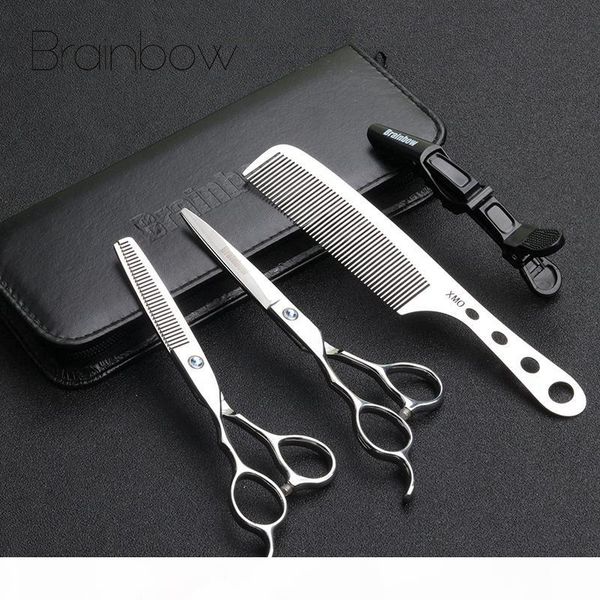 

brainbow 6.0''left-hand hair scissors stainless steel 9cr13 professional hairdressing cut thin barber shears titanium steel comb