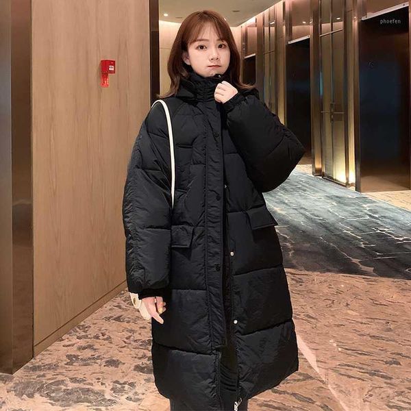 

2020 women winter hooded warm coat casual cotton padded jacket womens long parkas wadded outwear1, Black