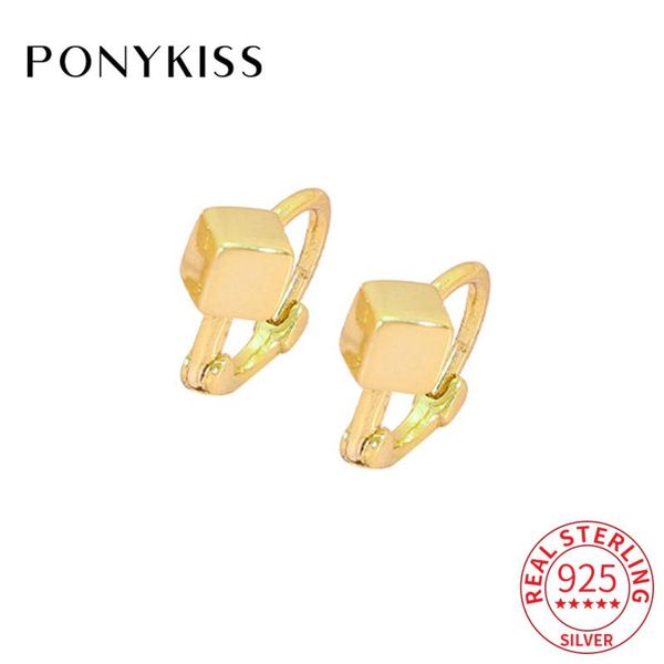 

hoop & huggie ponykiss office 925 sterling silver minimalist square earrings for women party accessory fine jewelry wholesale gift, Golden;silver