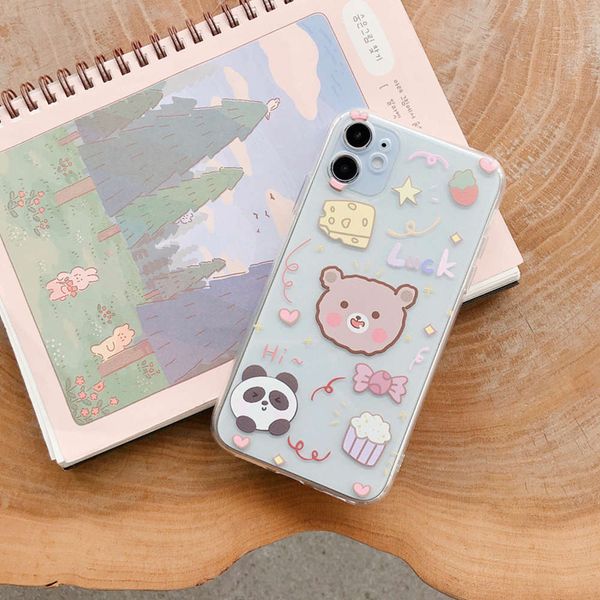 

1dwpanda cub cartoon cute 11pro max 12mini x xs xr se2 / 6s mobile phone case vip 7p female 8plus transparent camera personality