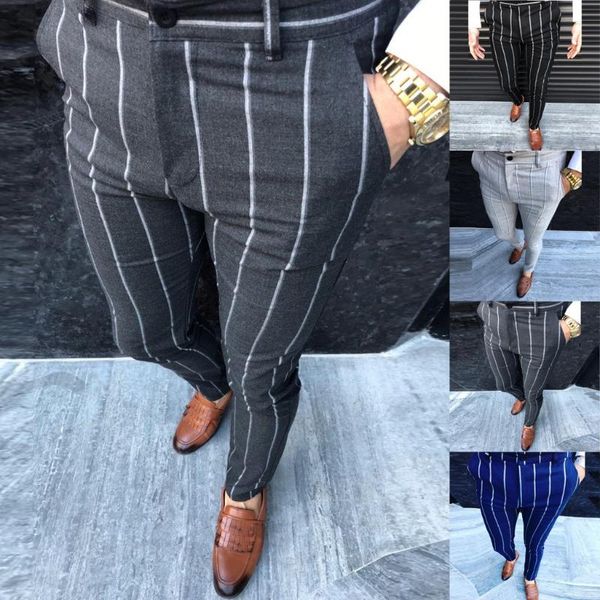 

four seasons fashion men casual business slim fit striped print zipper business long pants trousers m0910, White;black