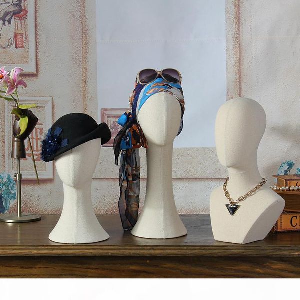 

fabric head mannequin vintage dummy for wig making styling hair accessories jewelry display pin head model female male unisex, White