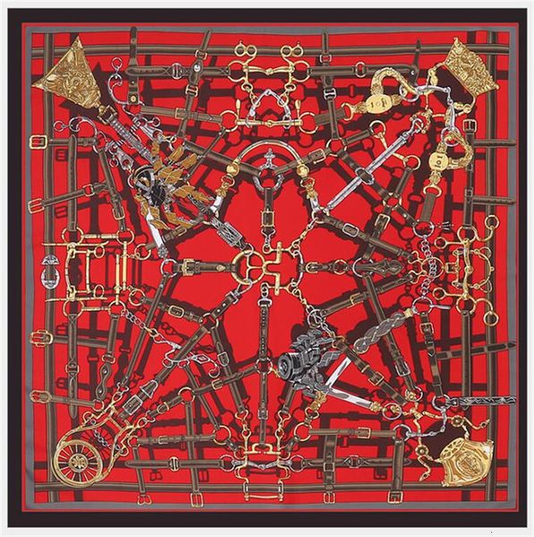 

new twill silk scarf women large shawls euro belt chain print stoles square bandana fashion kerchief scarf female foulards beach towel, Blue;gray