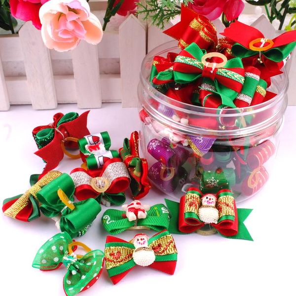 

20pcs/lot dog bows pet cat dog hair bows for christmas festival dog hair accessories with rubber band grooming wmtzjp