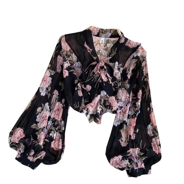 

vy1229 2021 spring summer autumn new women fashion casual chiffon shirt woman female flower shirt women vintage, White